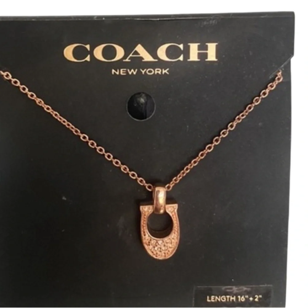 COACH Pave‎ Signature C Crystal Rose Gold Necklace NWT